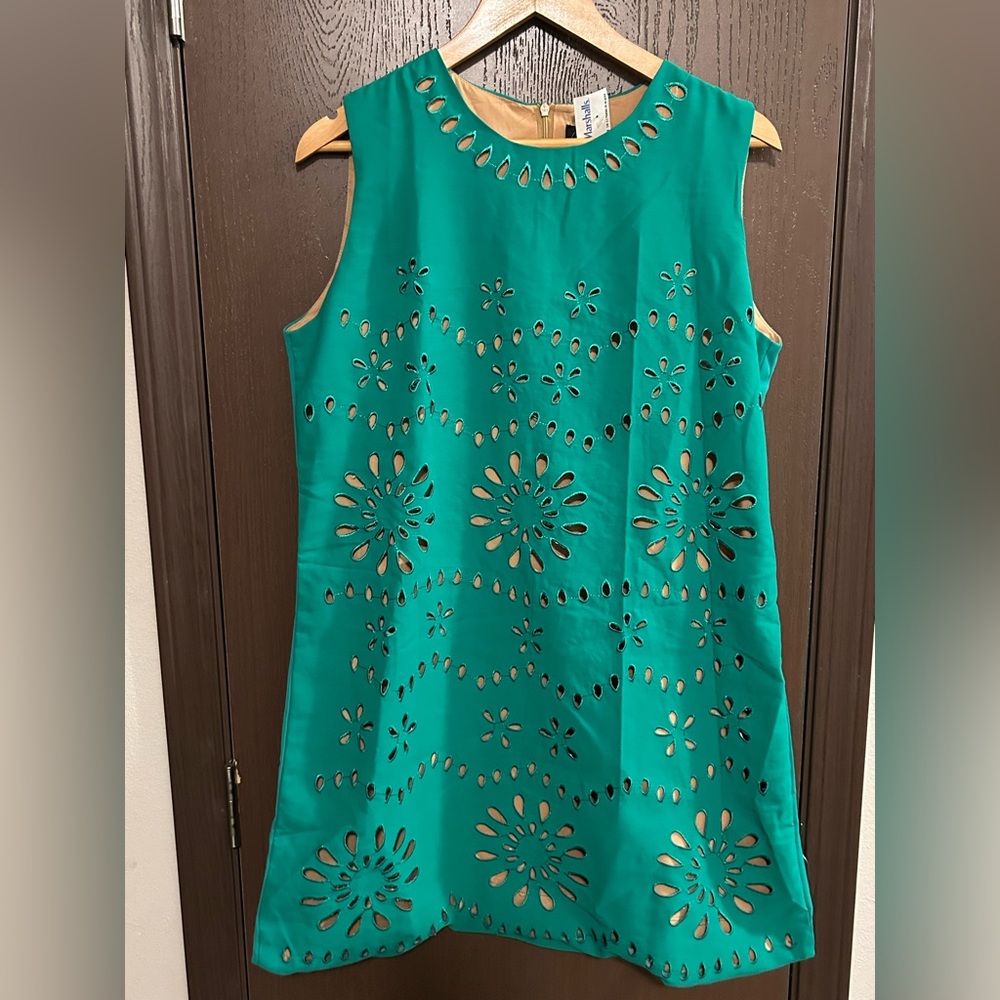 Dalia MacPhee Green Floral Eyelet Sleeveless Shift Dress L
